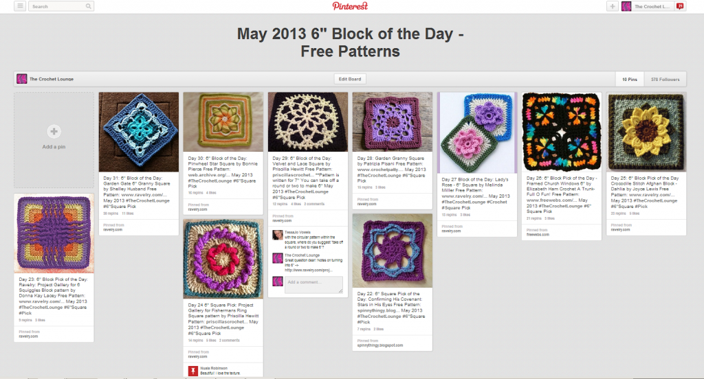 May 2013 6" Block of the Day Afghan Square Picks | The Crochet Lounge | Free Patterns | Of the Month