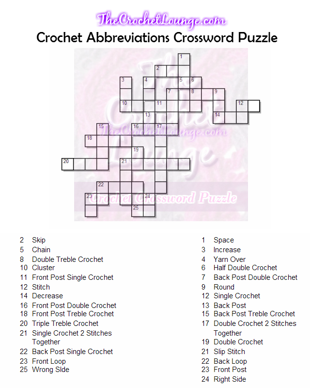The Crochet Lounge - Crochet Abbreviations Crossword Puzzle Blank Clues Included | Crochet Games