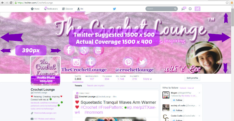 Twitter 2014 Header Cover Photo Dimensions | Small Business Social Media Help | The Crochet Lounge™