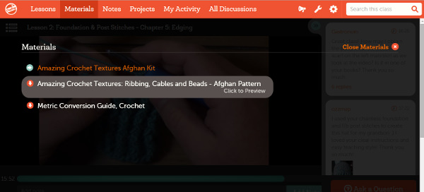 Craftsy Class Navigation Amazing Crochet Textures Materials