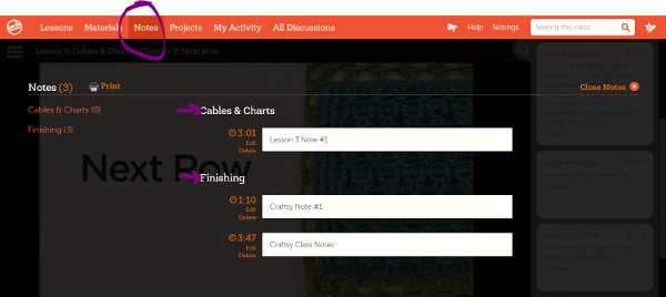 Craftsy Class Navigation Notes Section Popup