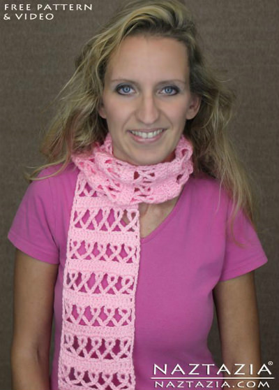 Naztazia.com - Awareness Ribbon Scarf #Crochet #TCLCrochetLove #OctoberCAL